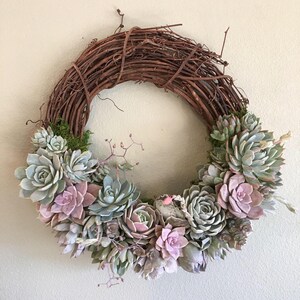 18” Succulent wreath, Living Succulent Wreath, Grapevine wreath trimmed with succulents, Mother&#39;s Day, Front Door Wreath, succulent gift