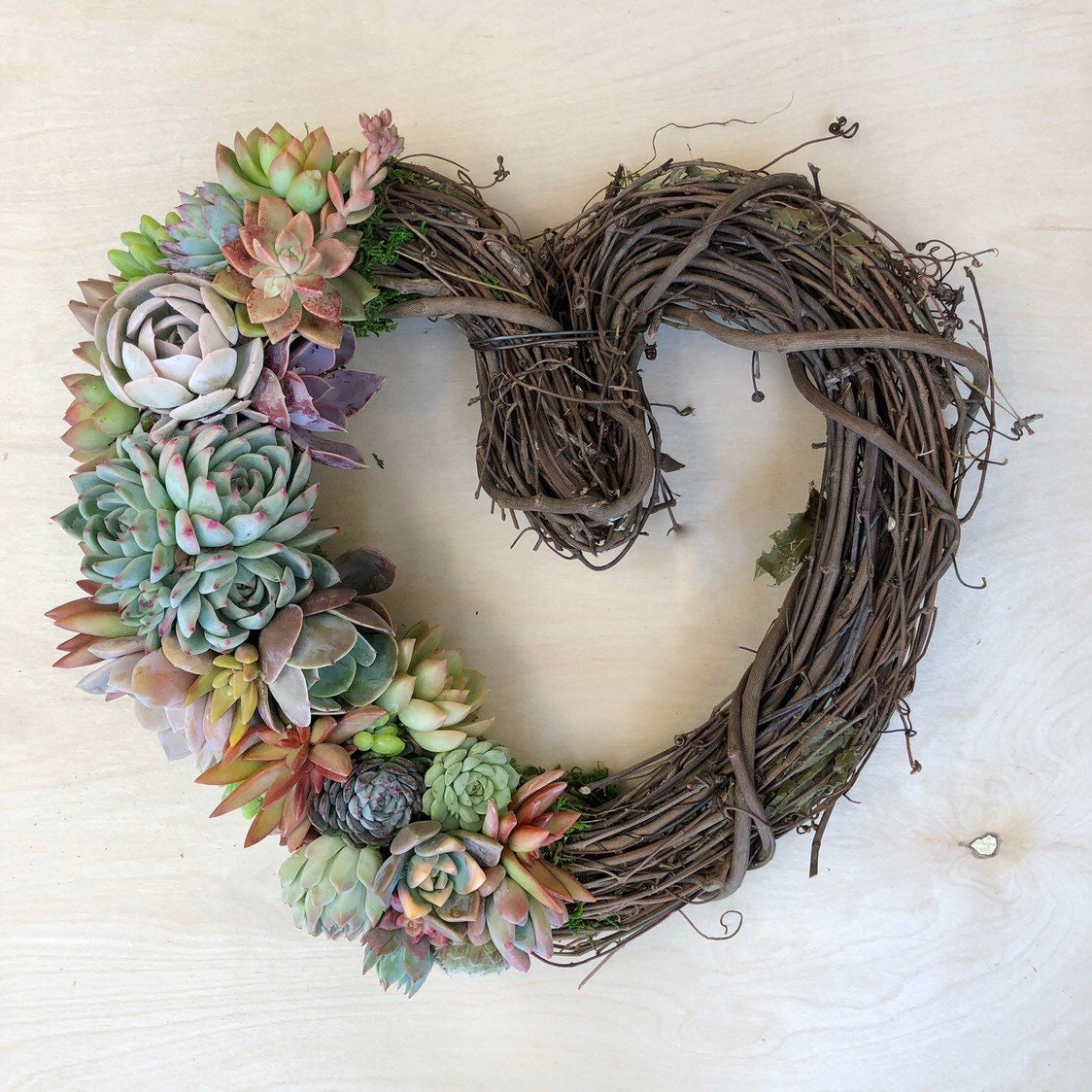 Rebecca Heart-Shaped Grapevine Wreath Trimmed With Succulents – Succulent  Artworks