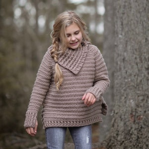 CROCHET PATTERN-The Juniper Sweater 2/3, 4/5, 6/7, 8/9, 10/12, 14/16, small, medium, large, x-large sizes image 1