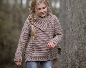 CROCHET PATTERN-The Juniper Sweater (2/3, 4/5, 6/7, 8/9, 10/12, 14/16, small, medium, large, x-large sizes)