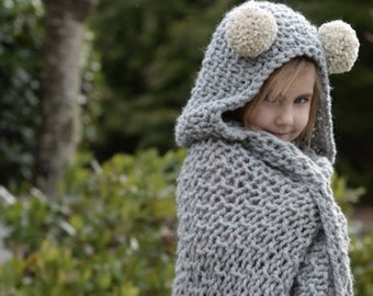 KNITTING PATTERN - Benton Hooded Blanket (x-small, small, medium, large and x-large sizes)