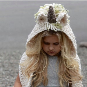 Crochet PATTERN-The Ulyne Unicorn Hooded Scarf (12/18 months, Toddler, Child, Teen, Adult sizes)