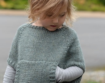 Knitting Pattern - Odila Cape Pullover (2/3, 4/5, 6/7, 8/9, 10/11, 12/14, Small, Medium, Large sizes)