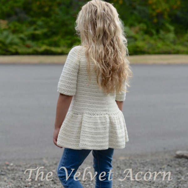 CROCHET PATTERN-The Script Pullover 2/3, 4/5, 6/7, 8/9, 10/11, 12/14, Small, Medium and Large sizes