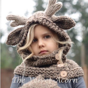 KNITTING PATTERN Frye Fawn Hood Set 12/18 month Toddler Child Adult sizes image 2