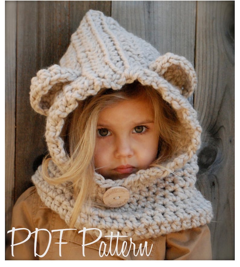 CROCHET PATTERN - Baylie Bear Cowl (3/6 months, 6/12 months, 12/18 month,Toddler, Child, Adult sizes) image 3