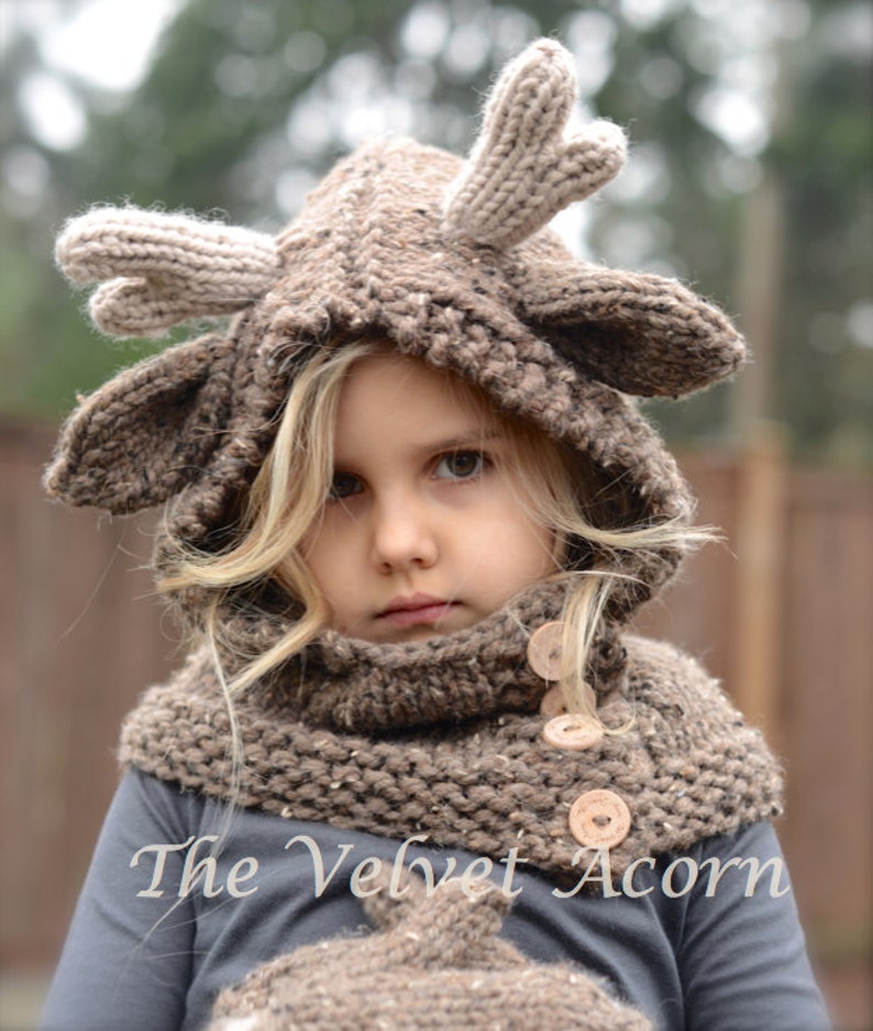 KNITTING PATTERN Frye Fawn Hood Set 12/18 month Toddler Child Adult sizes image 3