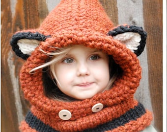 PATRÓN DE TEJIDO - Failynn Fox Cowl (12/18 meses - Tallas para niños pequeños - Niños - Adultos)