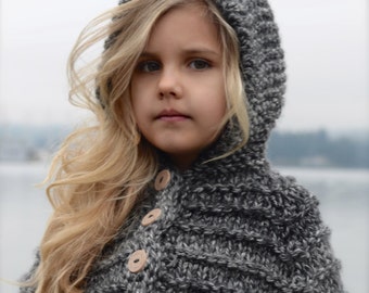 Knitting Pattern - Bairn Cape (2, 3/4, 5/7, 8/10, 11/13, 14/16, S/M, L/XL sizes)