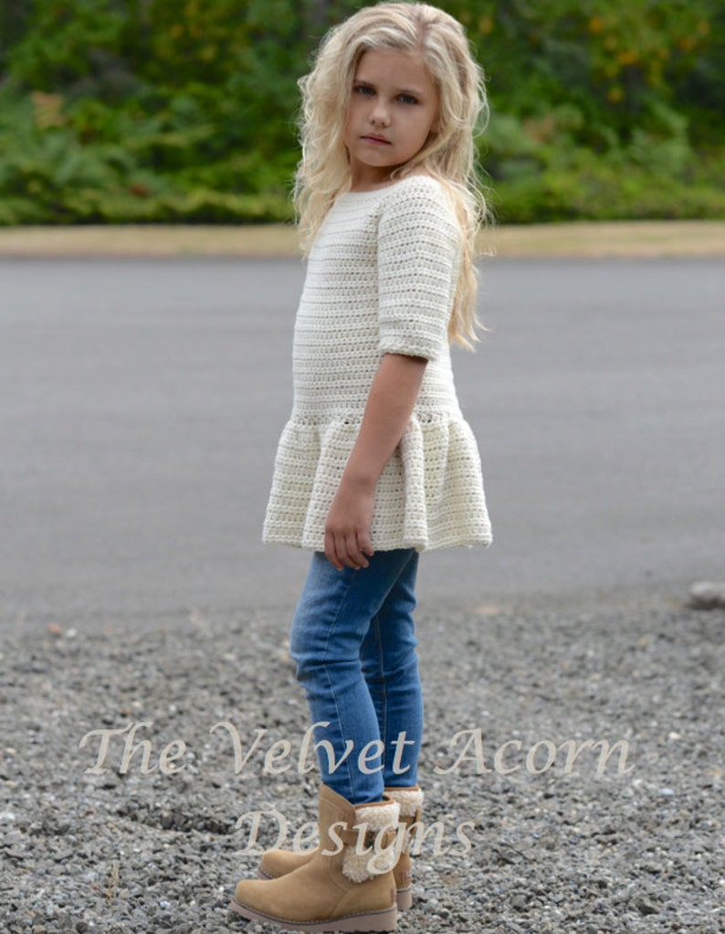 CROCHET PATTERN-The Script Pullover 2/3, 4/5, 6/7, 8/9, 10/11, 12/14, Small, Medium and Large sizes image 2