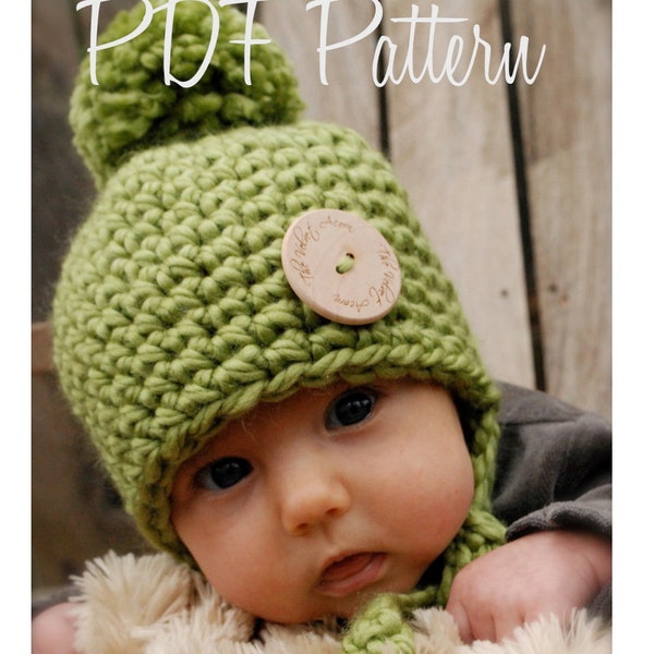 Crochet PATTERN-The Baby Railynn Hat (0/3-3/6-6/12 month sizes)