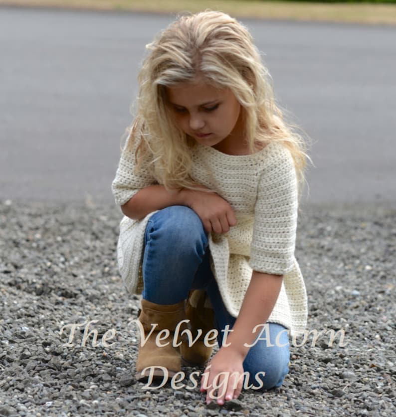 CROCHET PATTERN-The Script Pullover 2/3, 4/5, 6/7, 8/9, 10/11, 12/14, Small, Medium and Large sizes image 4