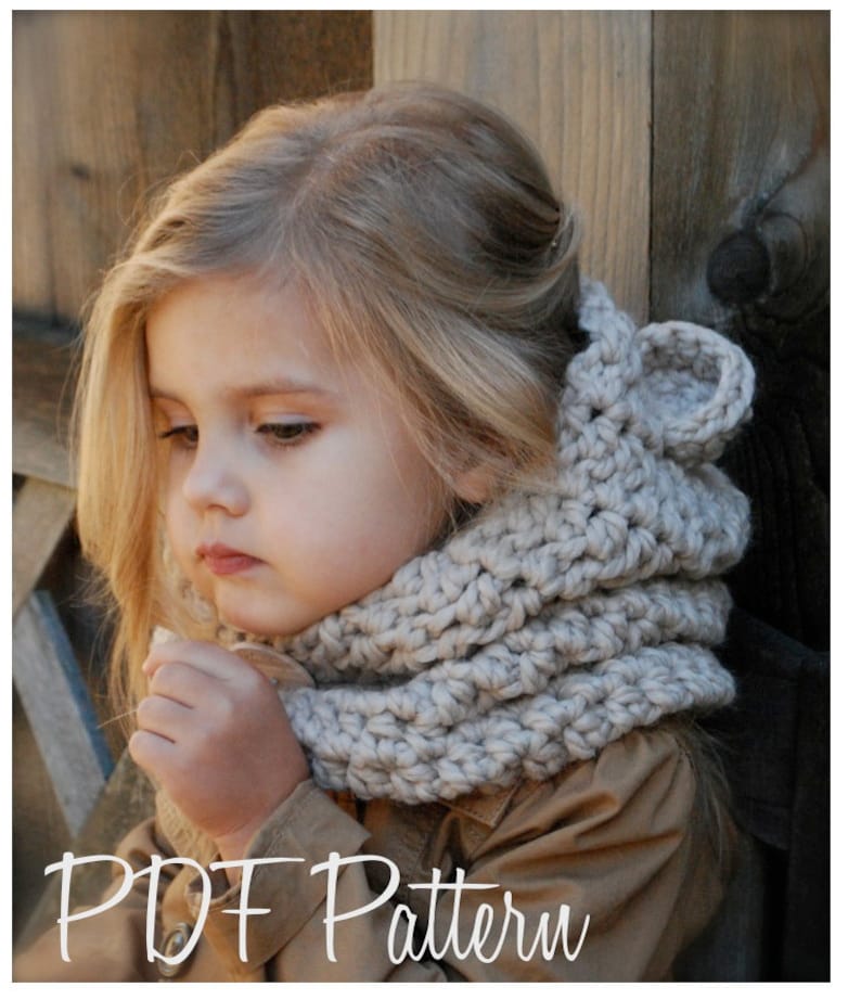 CROCHET PATTERN - Baylie Bear Cowl (3/6 months, 6/12 months, 12/18 month,Toddler, Child, Adult sizes) image 4