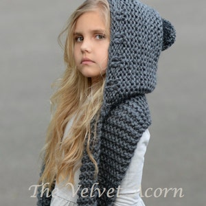 Knitting PATTERN-The Tuft Hooded Scarf (12/18 months, Toddler, Child, Teen, Adult sizes)