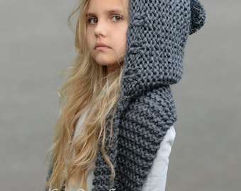 Knitting PATTERN-The Tuft Hooded Scarf (12/18 months, Toddler, Child, Teen, Adult sizes)