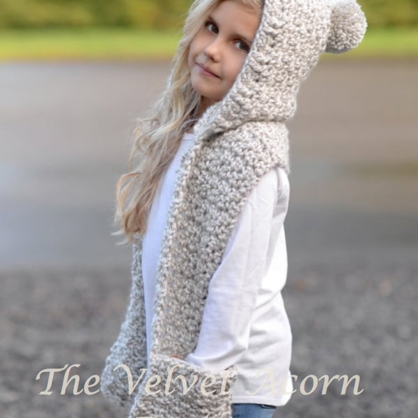 Crochet PATTERN-The Summit Hooded Scarf (12/18 mois, Toddler, Child, Teen, Adult sizes)