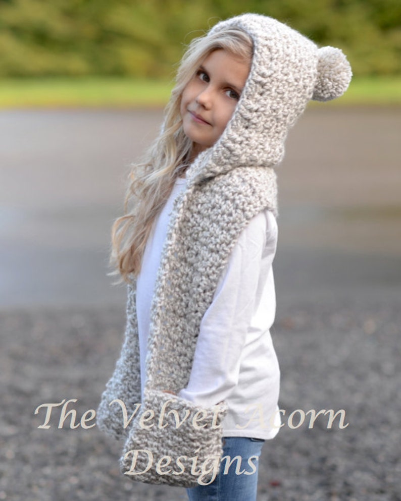 Crochet PATTERN-The Summit Hooded Scarf 12/18 month,Toddler, Child, Teen, Adult sizes image 1
