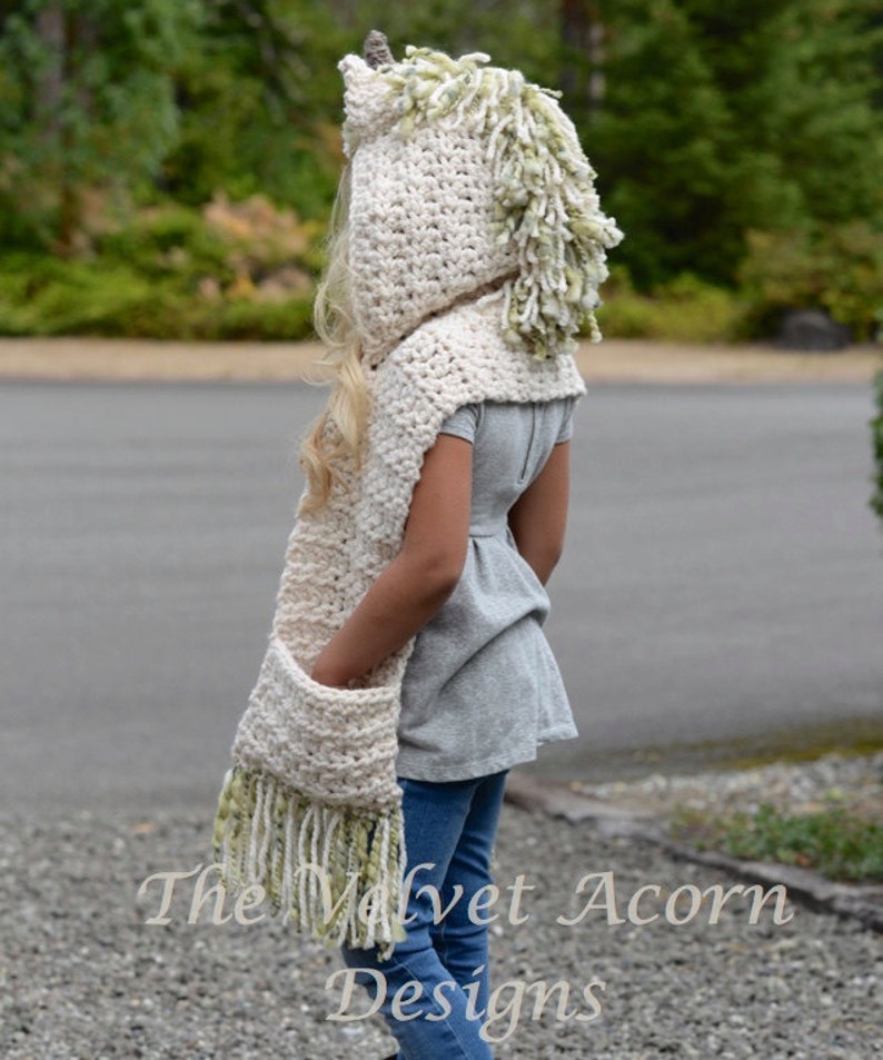 Crochet PATTERN-The Ulyne Unicorn Hooded Scarf 12/18 months, Toddler, Child, Teen, Adult sizes image 3