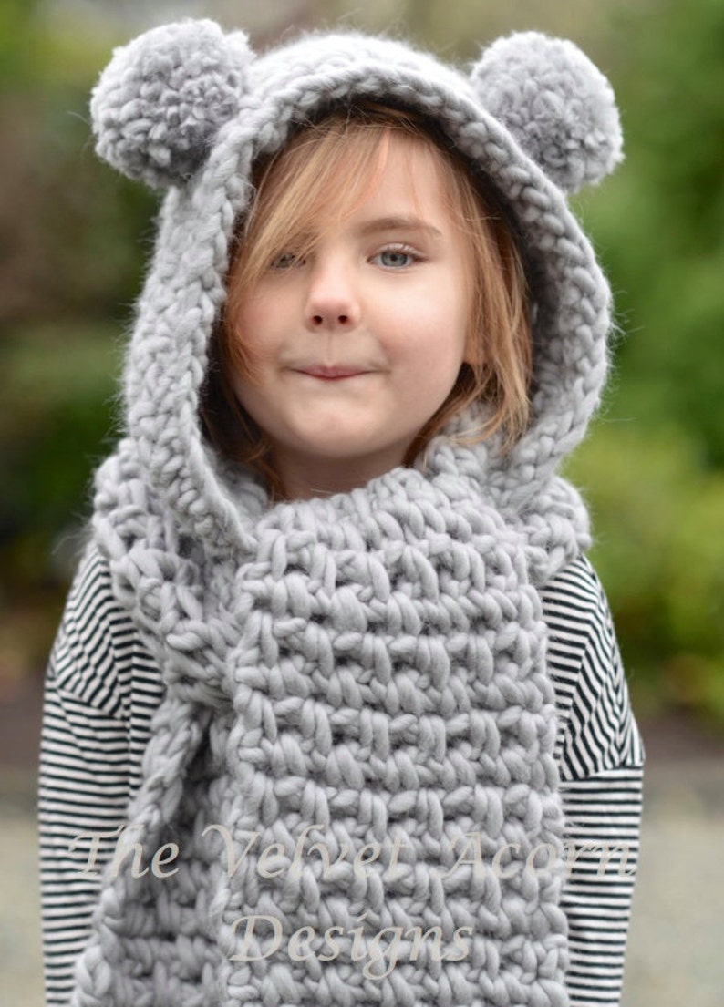 Crochet PATTERN-The Zolta Hooded Scarf 12/18 months, Toddler, Child, Teen, Adult sizes image 1