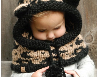 Knitting PATTERN-The Lexington Leopard Hood (12/18 months, Toddler,Child, Adult sizes)