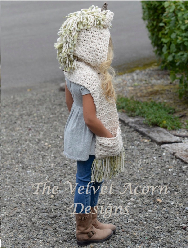 Crochet PATTERN-The Ulyne Unicorn Hooded Scarf 12/18 months, Toddler, Child, Teen, Adult sizes image 2