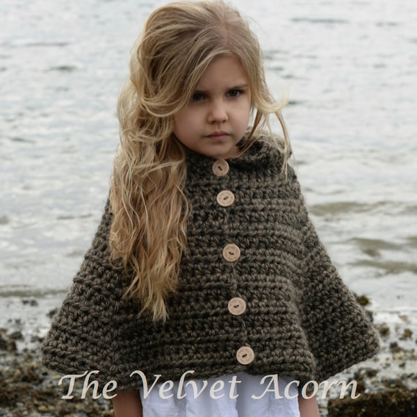 CROCHET Pattern - Stoyne Cape (2, 3/4, 5/7, 8/10, 11/13, 14/16, S/M, L/XL sizes)