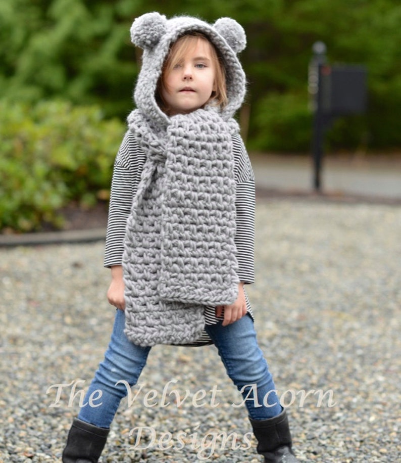 Crochet PATTERN-The Zolta Hooded Scarf 12/18 months, Toddler, Child, Teen, Adult sizes image 2