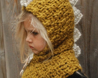 CROCHET PATTERN - Drako Dino Cowl (12/18 month,Toddler, Child, Adult sizes)