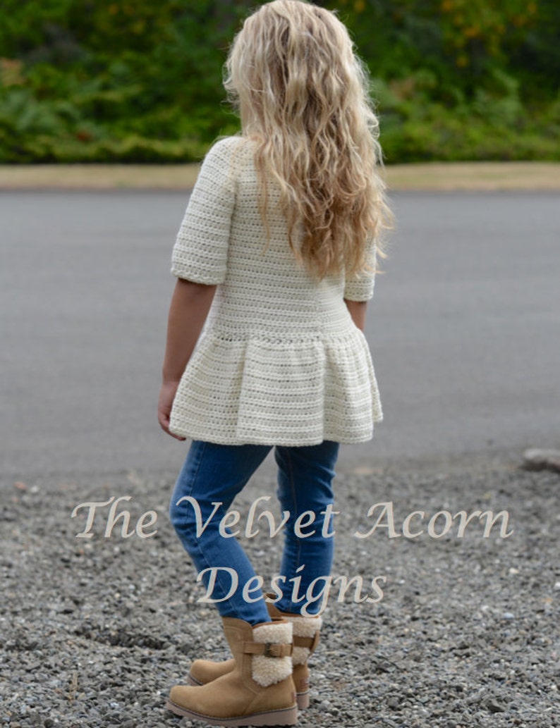 CROCHET PATTERN-The Script Pullover 2/3, 4/5, 6/7, 8/9, 10/11, 12/14, Small, Medium and Large sizes image 1