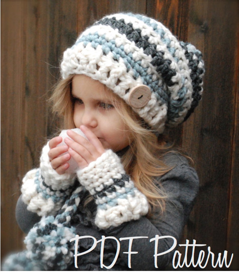 Crochet PATTERN-The Feyona Cap/Mitt Set Toddler, Child and Adult sizes image 1