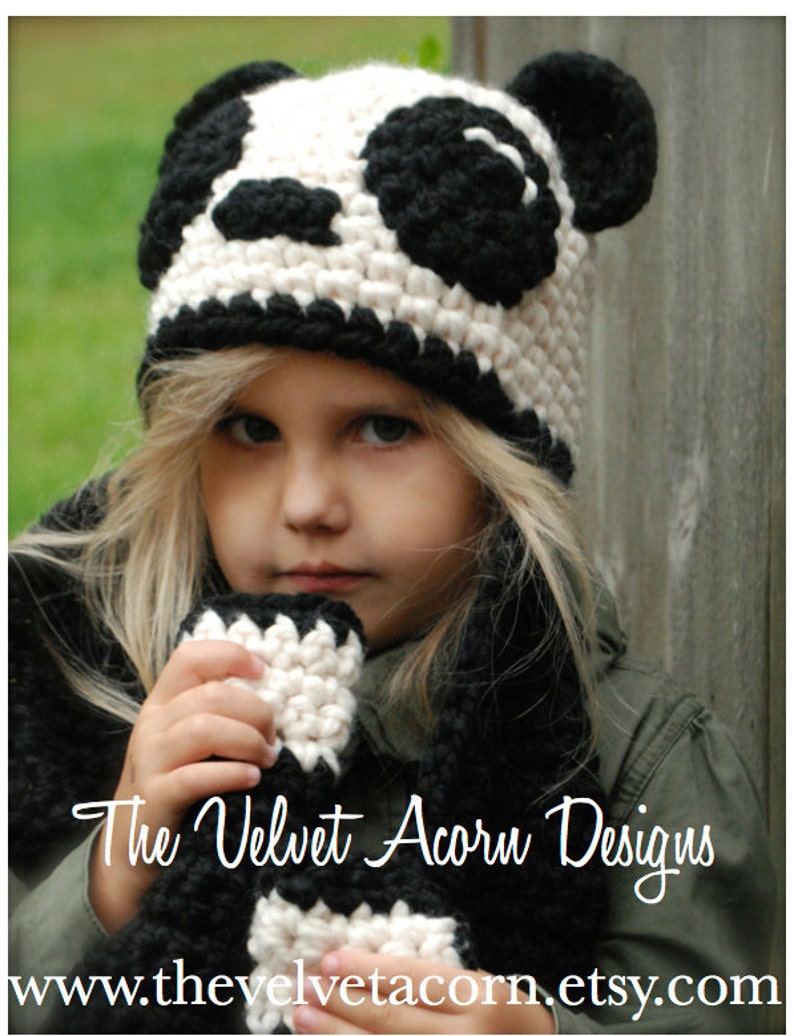 Crochet PATTERN-The Paige Panda Hat/Scarf Toddler Child and 1 - изображение...