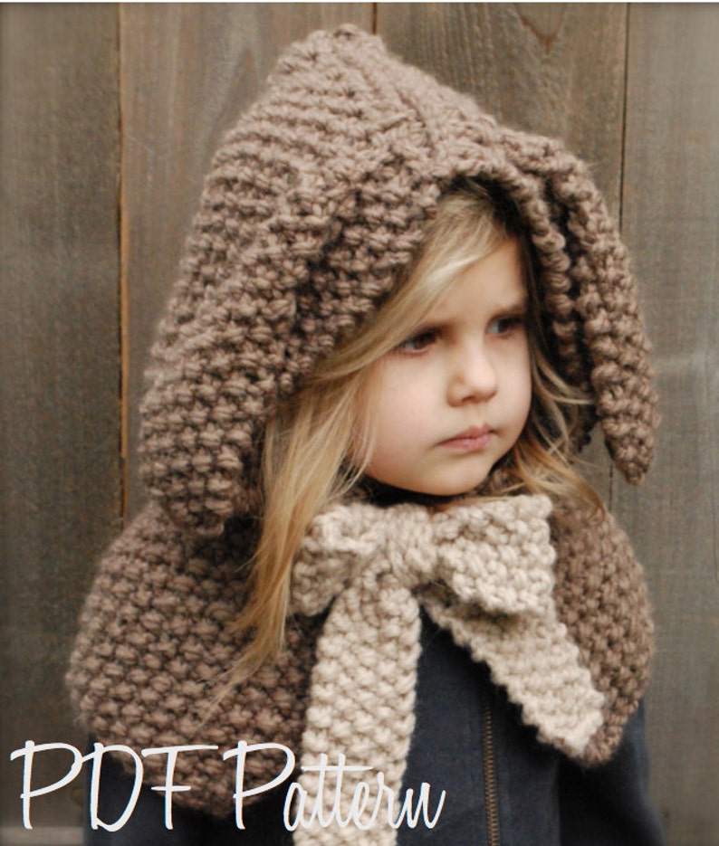 Knitting PATTERN-The Royalynn Rabbit Hood 6/9 month 12/18 month Toddler Child Adult sizes image 1
