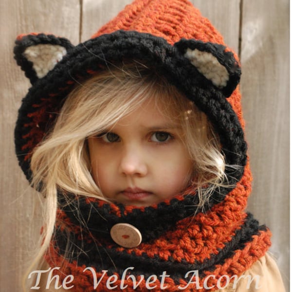 PATRON AU CROCHET-Flint Fox Cowl (12/18 mois, Bambin, Enfant, Tailles adultes)