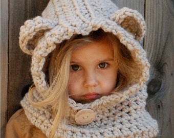 CROCHET PATTERN - Baylie Bear Cowl (3/6 months, 6/12 months, 12/18 month,Toddler, Child, Adult sizes)