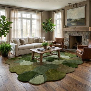 songdream オリーブグリーン　クッション　北欧 3D Moss Pebble Hand Tufted Rug: Handmade Green Cottagecore Floor
