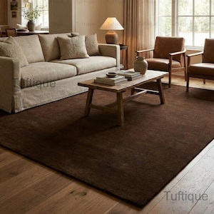 Hand-Tufted Dark Brown Wool Rug: Modern Solid Area Rug