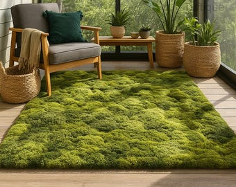 Handmade Tufted Wool Rug: Moss Green Organic Shape - Nature Inspired ...