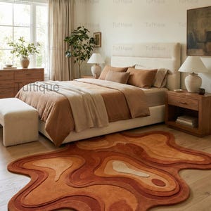 Hand-Tufted Wool Area Rug: Orange Abstract, Irregular Shape, 8x10 image 7