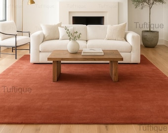 Hand Tufted Rug Solid Burnt Red Wool Area Rugs For Livingroom Bedroom Kitchen Nursery Entryway Office 5X8 6X9 8X10 9X12 10X14 Custom Rug