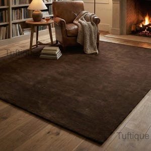 Hand-Tufted Dark Brown Wool Rug: Modern Solid Area Rug
