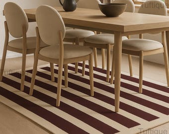 Tappeto in lana annodato a mano: moderno motivo a righe color marrone, fatto a mano in India
