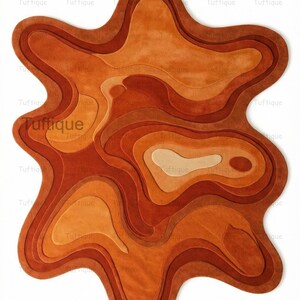 Hand-Tufted Wool Area Rug: Orange Abstract, Irregular Shape, 8x10 image 2