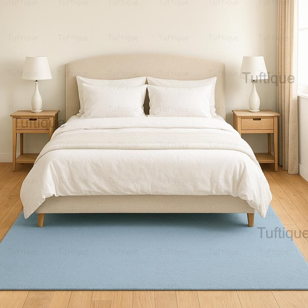 Hand Tufted Rug Solid Sky Blue Wool Area Rugs For Livingroom Bedroom Kitchen Nursery Entryway Office 5X8 6X9 8X10 9X12 10X14 Custom Rug