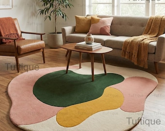 Hand-Tufted Wool Area Rug: Modern Irregular Design, Soft Plush Texture