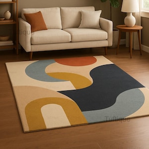 Hand Tufted Abstract Modern Wool Area Rug Colorful Geometric Minimalist Carpet for Living Room, Bedroom, or Office – Custom Sizes Available
