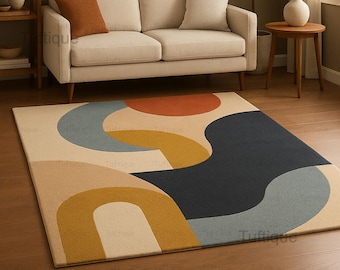 Hand Tufted Wool Area Rug, Abstract Geometric Colorful Carpet