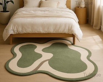 Hand-Tufted Wool Area Rug – Green Irregular Organic Modern Carpet