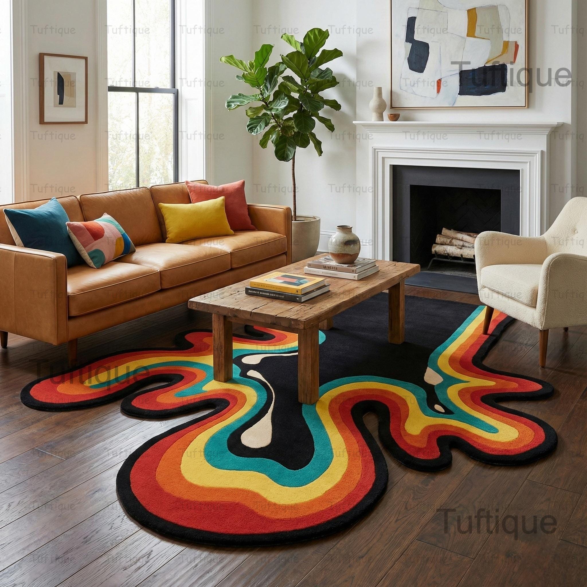 Groovy Melting Rainbow Rug, Hand-tufted Wool Area Rug, Psychedelic