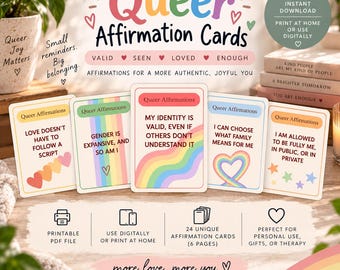 Queer Affirmation Cards - LGBTQIA+ Self-Love, Mindfulness (Printable)