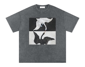 Hilma af Klint Group IXSUW, The Swan, No. 1, Camiseta de algodón extragrande lavada con efecto nieve, con gráfico frontal, 0152.2.5